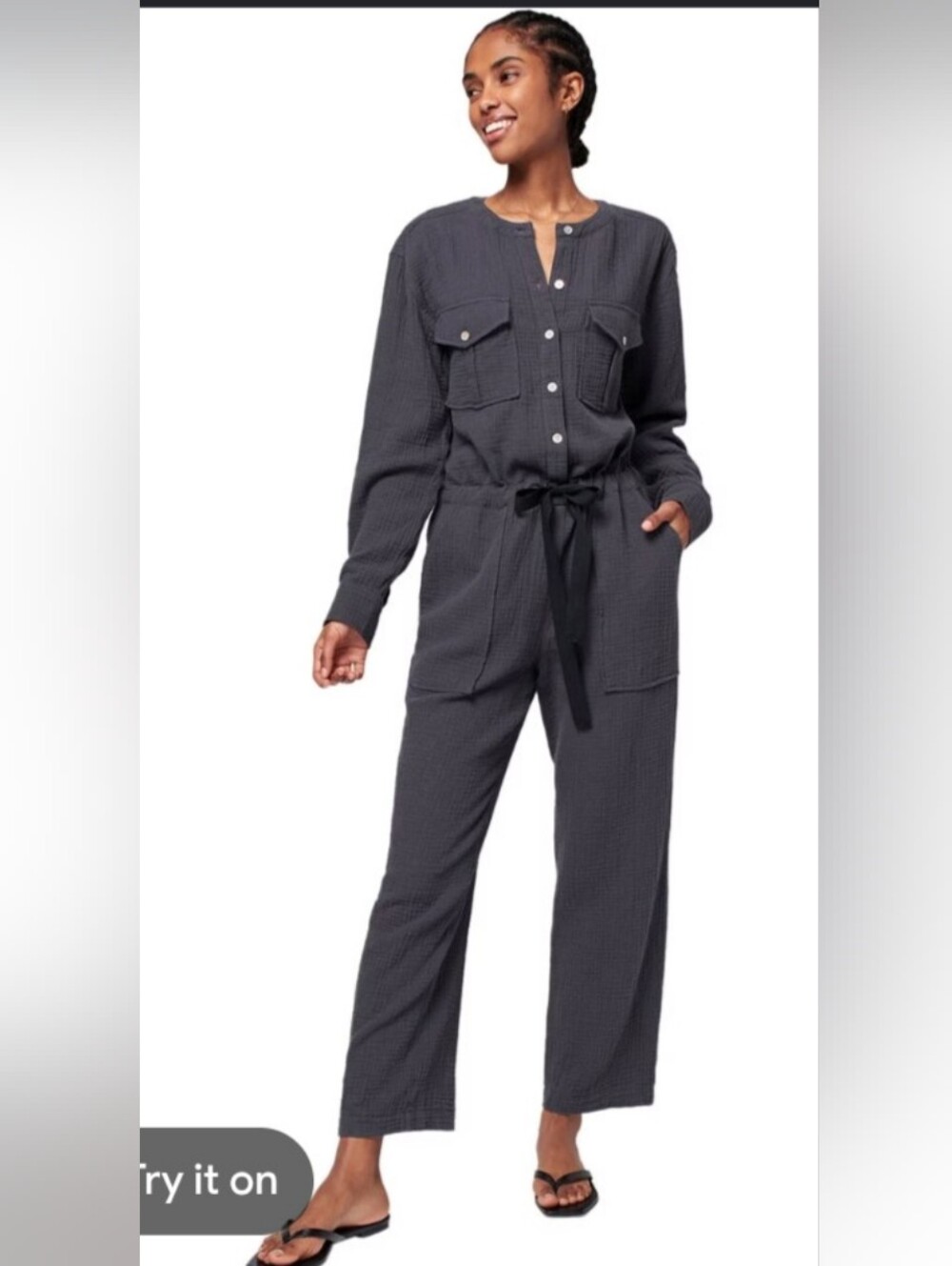 Faherty Organic Cotton Jumpsuit - Charcoal Small